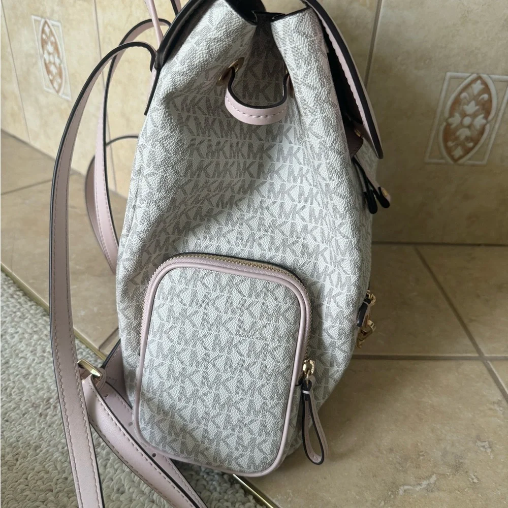 MICHAEL Michael Kors Pink and Cream Backpack with Signature MK Pattern - Picture 5 of 8